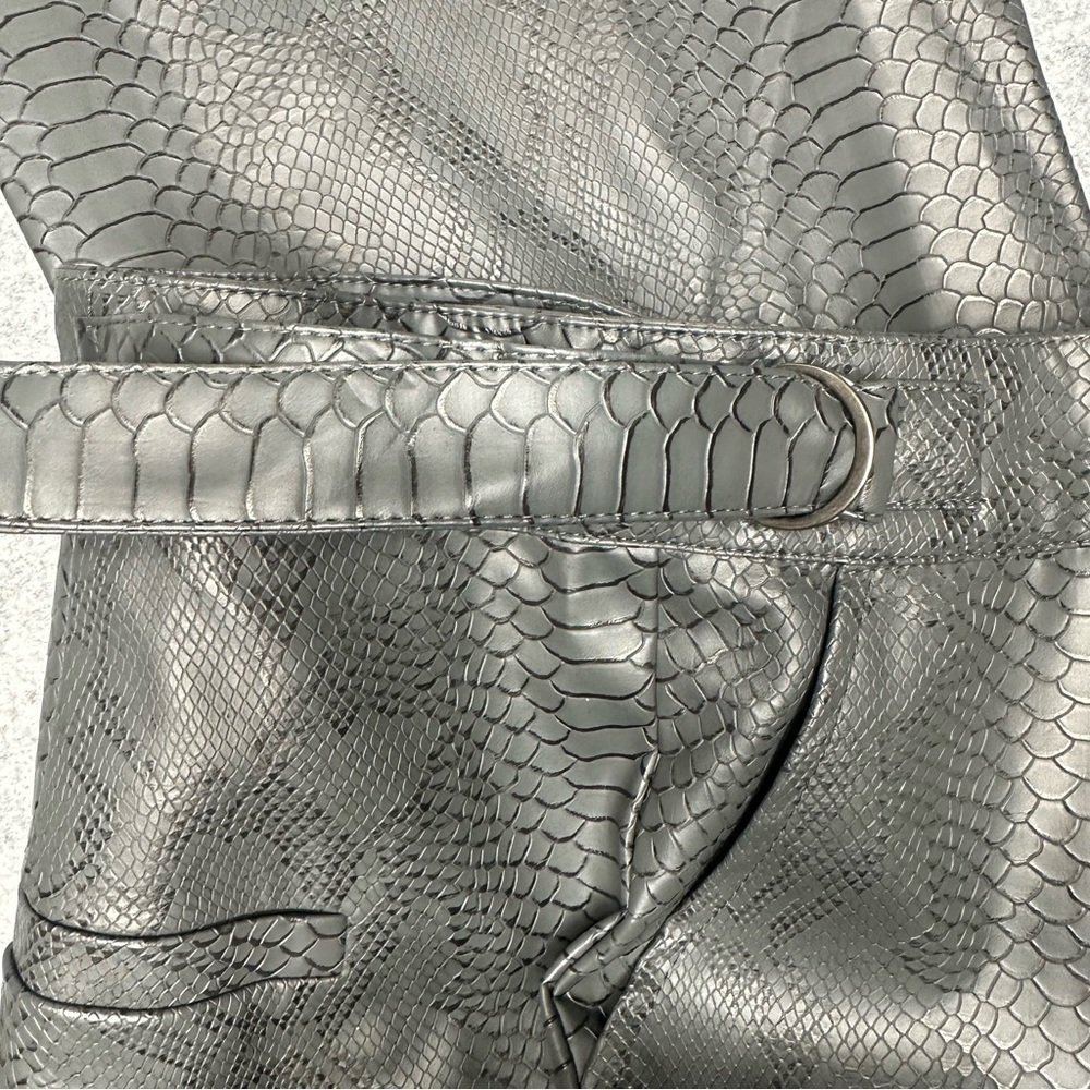 Naked Wardrobe Snakeskin Print High Waist Faux Leather Trousers Dark Grey. Sz: L - Picture 6 of 9